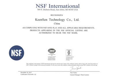 NSF Certificate 58 61